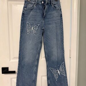 H&M Denim Jeans with Butterfly Embroidery